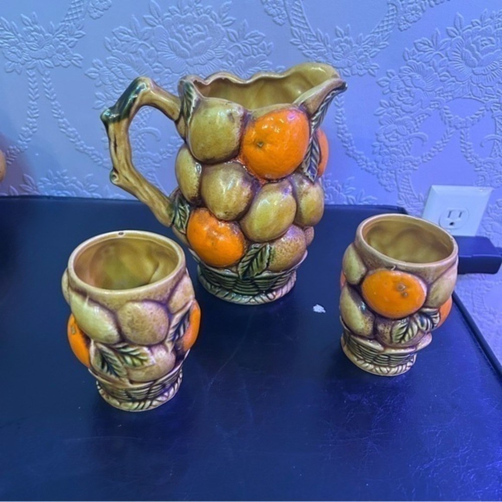 vintage Inarco Orange Spice pitcher and two cups set